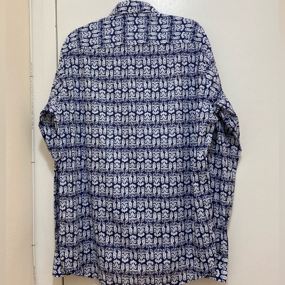 NWT Dario Beltran men’s long sleeves blue and white tribal shirt. Size M - Picture 2 of 8